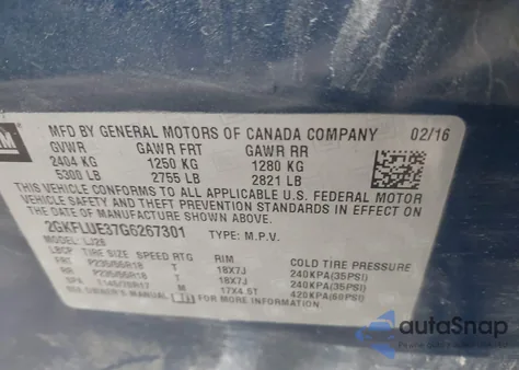 2016 GMC Terrain Slt z USA, uszkodzony, nr VIN 2GKFLUE37G6267301